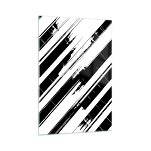 Impression sur verre - Image sur verre - Lignes noires et blanches et motifs géométriques dans un style moderne - 70x100cm - Une composition intense et dynamique - Décoration murale moderne pour le salon et la chambre ARTTOR
