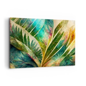 Impression sur toile - Image sur toile - Feuilles tropicales colorées sur fond clair - 120x80cm - Les couleurs des tropiques - Décoration murale moderne pour le salon et la chambre ARTTOR