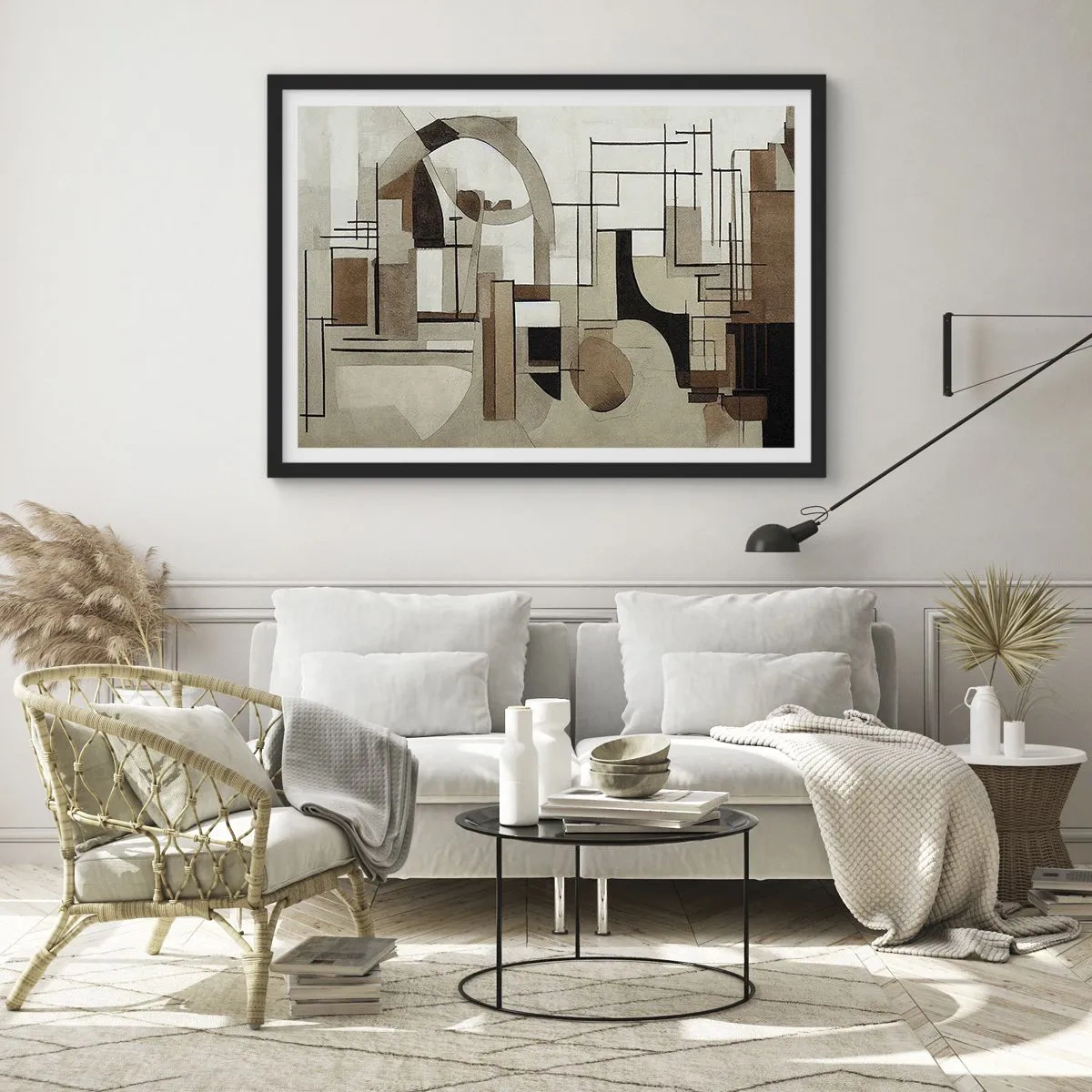 Affiche dans un cadre noir - Poster - Abstraction architecturale en beige et marron - 70x50cm - Paysage urbain 2.0 - Décoration murale moderne pour le salon et la chambre ARTTOR