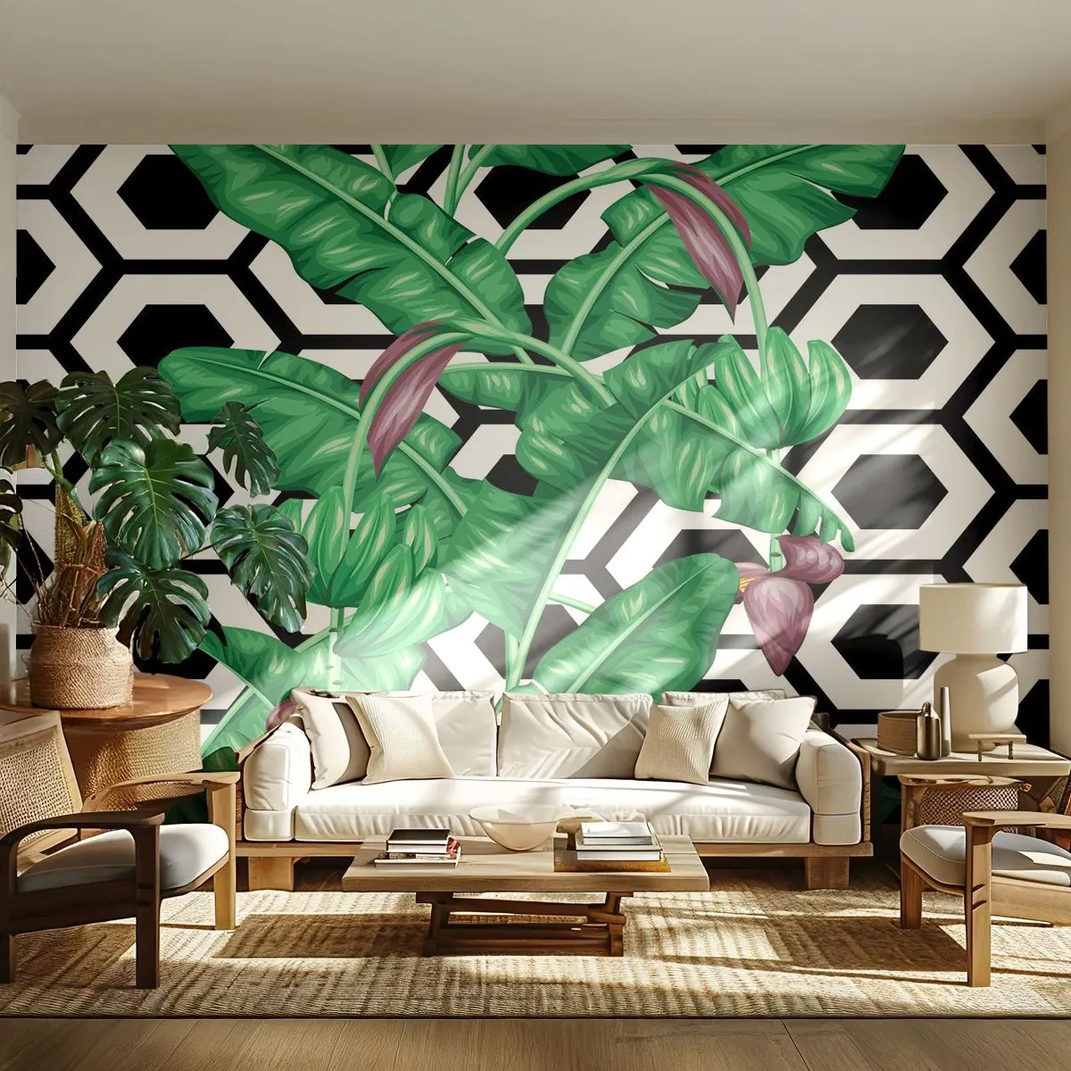 Papier Peint Autocollant Deluxe Sticker - Une composition symétrique par nature - Abstraction, Feuille, Fleur - 250x175 cm