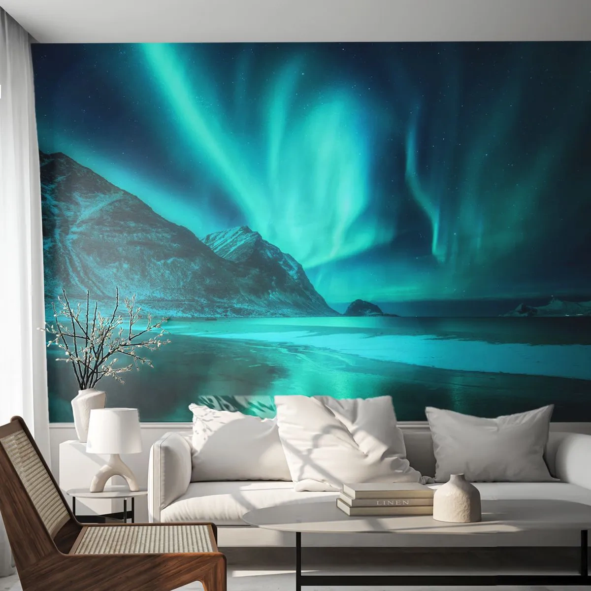 Papier Peint Photo Premium Canvas - Merveilles du Nord - Paysage, pôle Nord, Aurores boréales - 250x175 cm