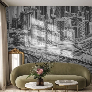 Papier Peint Photo Premium Canvas - Une vue plongeante sur Dubaï - 100x70cm - Dubaï - la ville impossible - Décoration murale moderne pour le salon et la chambre ARTTOR