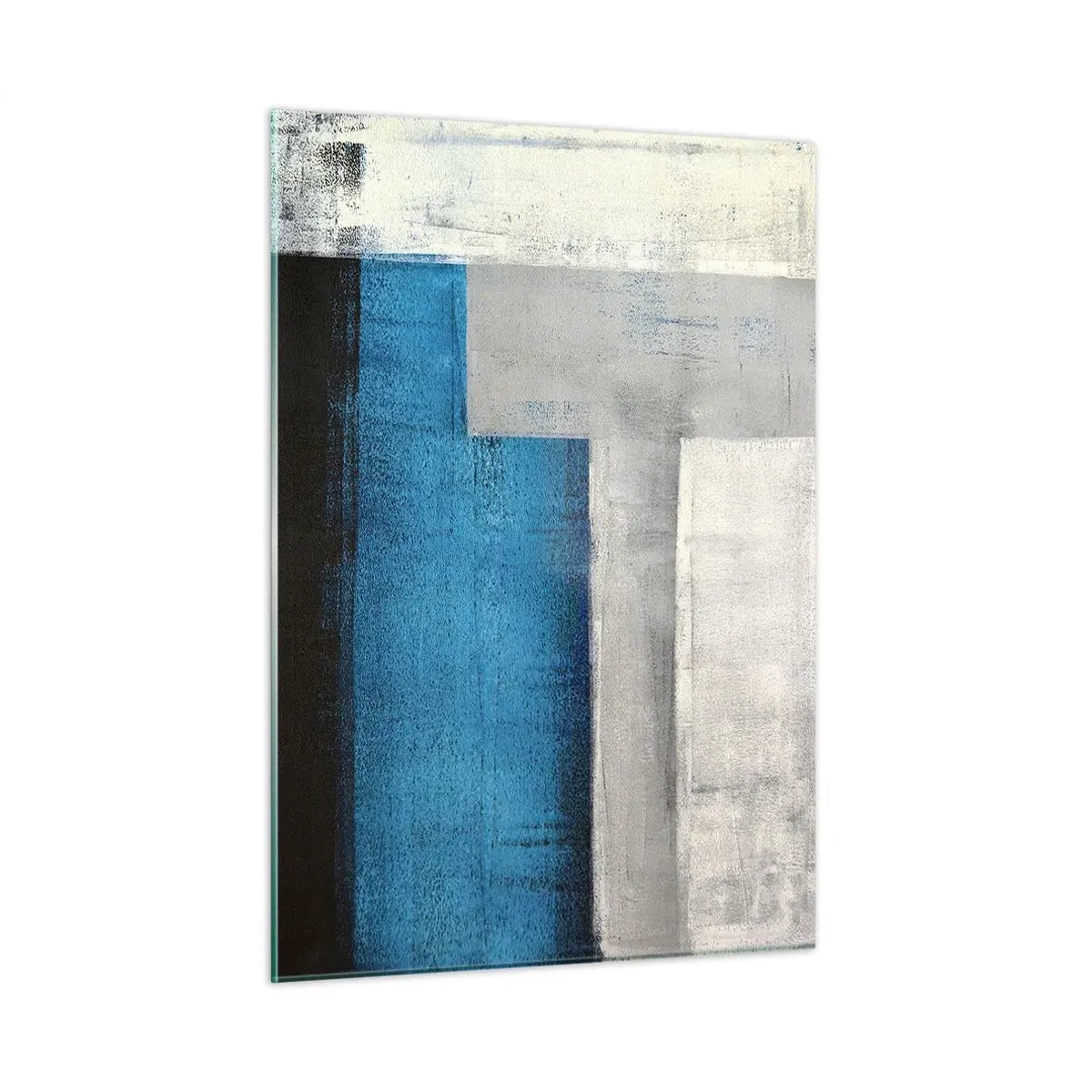 Impression sur verre - Image sur verre - Abstraction géométrique en bleu, gris et blanc - 50x70cm - Une composition poétique de gris et de bleu - Décoration murale moderne pour le salon et la chambre ARTTOR