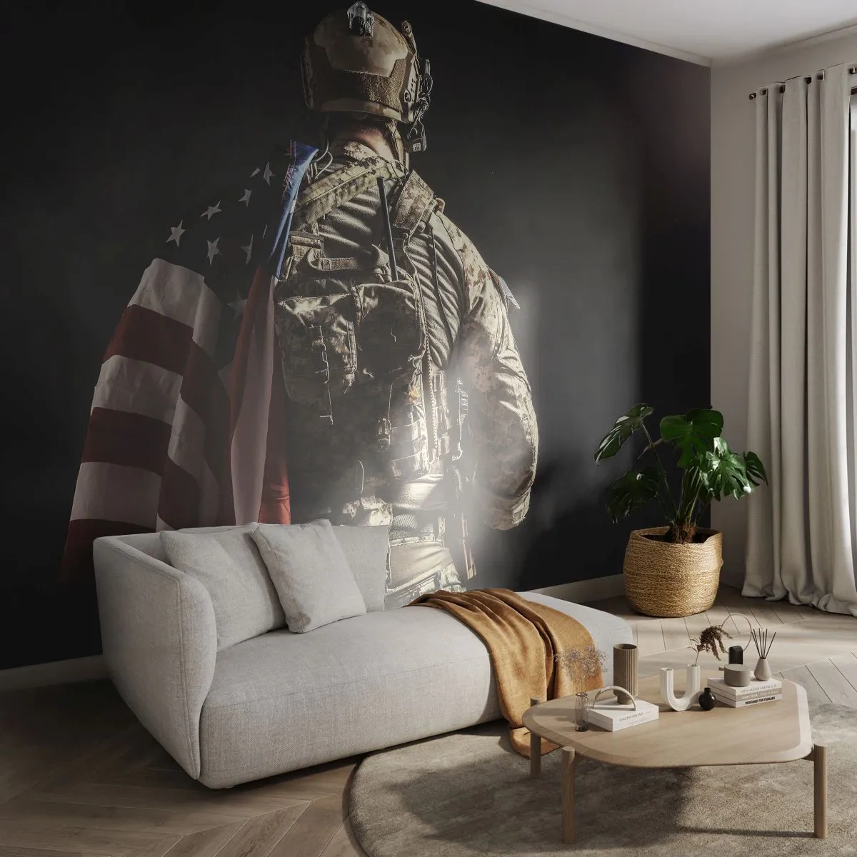 Papier Peint Autocollant Deluxe Sticker - C'est exactement pour ça - Soldat, Drapeau américain, Commando - 250x175 cm
