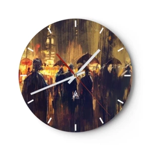 Horloge murale - Pendule murale - Une foule de personnes sous des parapluies sur fond de ville nocturne - 30x30cm - Adeptes de la pluie - Décoration murale moderne pour le salon, la cuisine et la chambre ARTTOR
