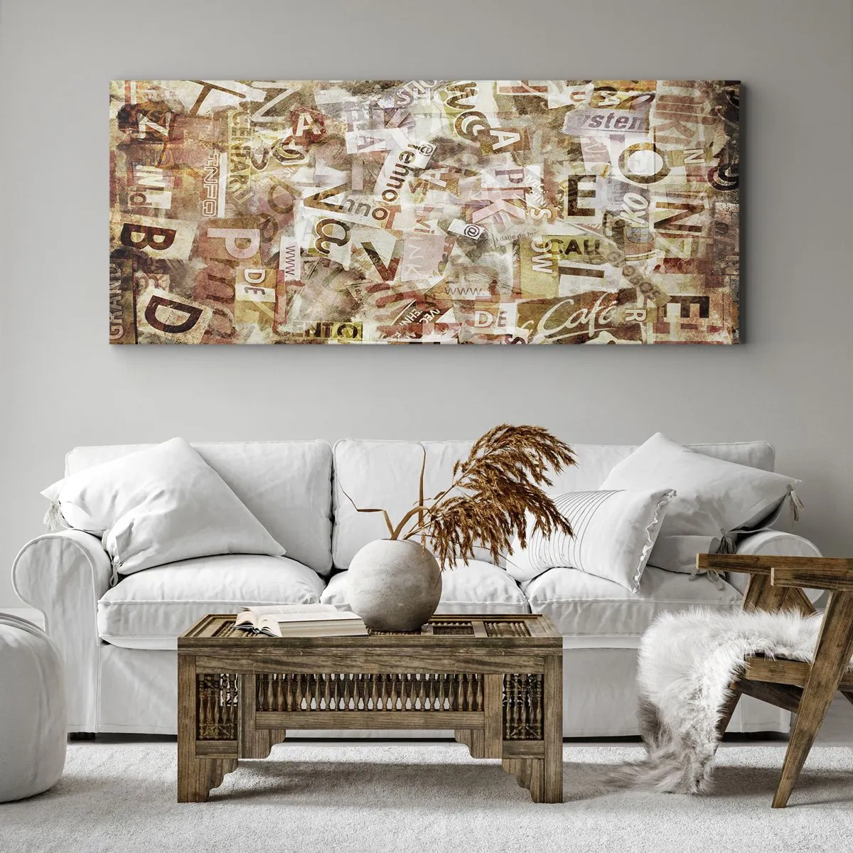 Impression sur toile - Image sur toile - Composition abstraite avec lettres et fragments de texte - 140x50cm - J'unifie le bavardage - Décoration murale moderne pour le salon et la chambre ARTTOR