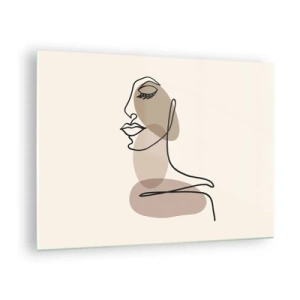 Impression sur verre - Image sur verre - Portrait d'un visage de femme dans un style minimaliste et abstrait - 70x50cm - S'écouter - Décoration murale moderne pour le salon et la chambre ARTTOR