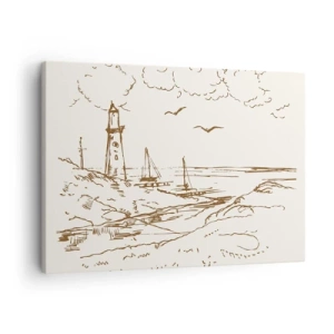 Impression sur toile - Image sur toile - Croquis d'un phare surplombant la mer - 70x50cm - Esquisse de souvenirs d'été - Décoration murale moderne pour le salon et la chambre ARTTOR