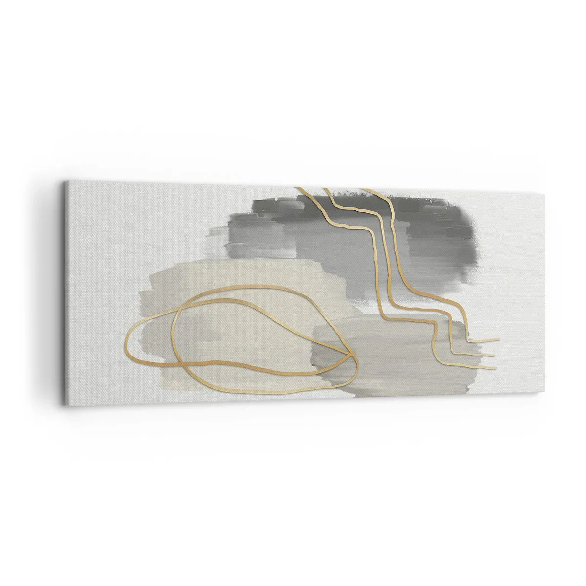 Impression sur toile - Image sur toile - Lignes dorées abstraites sur fond gris - 120x50cm - Durée et mouvement - Décoration murale moderne pour le salon et la chambre ARTTOR