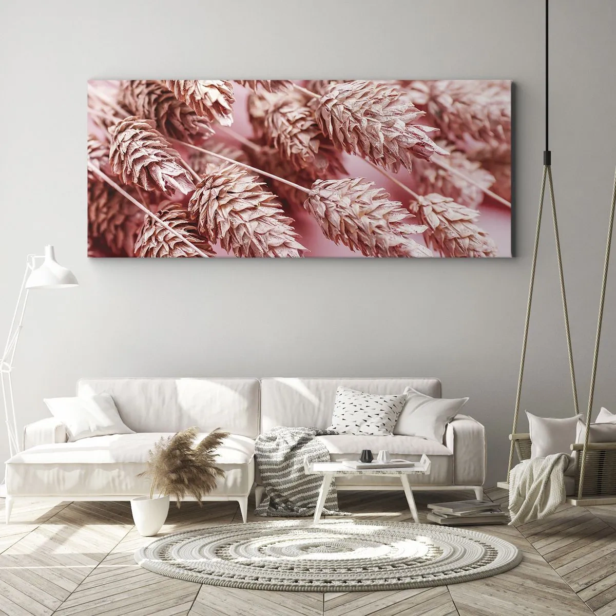 Impression sur toile - Image sur toile - Gros plan des oreilles teintées de rose - 160x50cm - Une cascade florale en rose - Décoration murale moderne pour le salon et la chambre ARTTOR