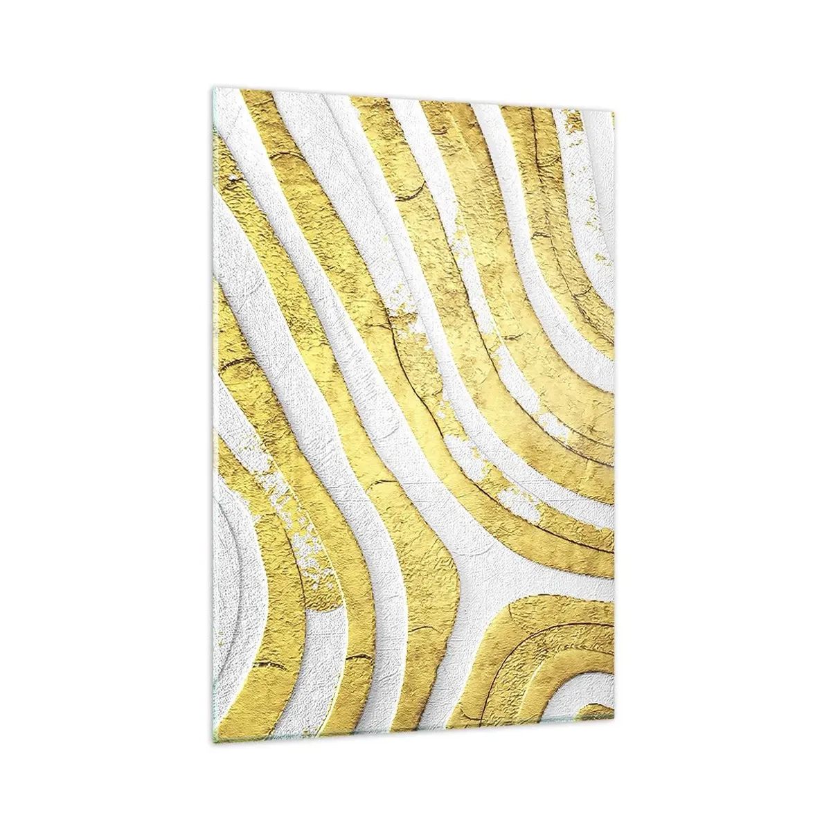 Impression sur verre - Image sur verre - Lignes abstraites dorées et blanches dans une texture 3D - 80x120cm - Composition en blanc et or - Décoration murale moderne pour le salon et la chambre ARTTOR