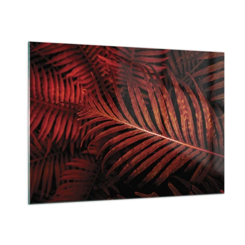 Impression sur verre - Image sur verre - Feuilles rouges d'une plante tropicale sur fond sombre - 100x70cm - Chaleur de la vie - Décoration murale moderne pour le salon et la chambre ARTTOR