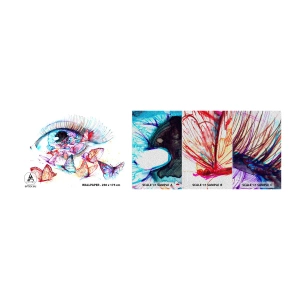 Échantillon de Papier Peint Premium Sand - Charme des yeux de conte de fées - Oeil de femme, Papillon, Abstraction - 100x30 cm