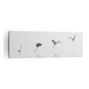 Impression sur toile - Image sur toile - Quatre silhouettes d'oiseaux se reflètent dans l'eau calme - 160x50cm - Quatre étapes simples - Décoration murale moderne pour le salon et la chambre ARTTOR