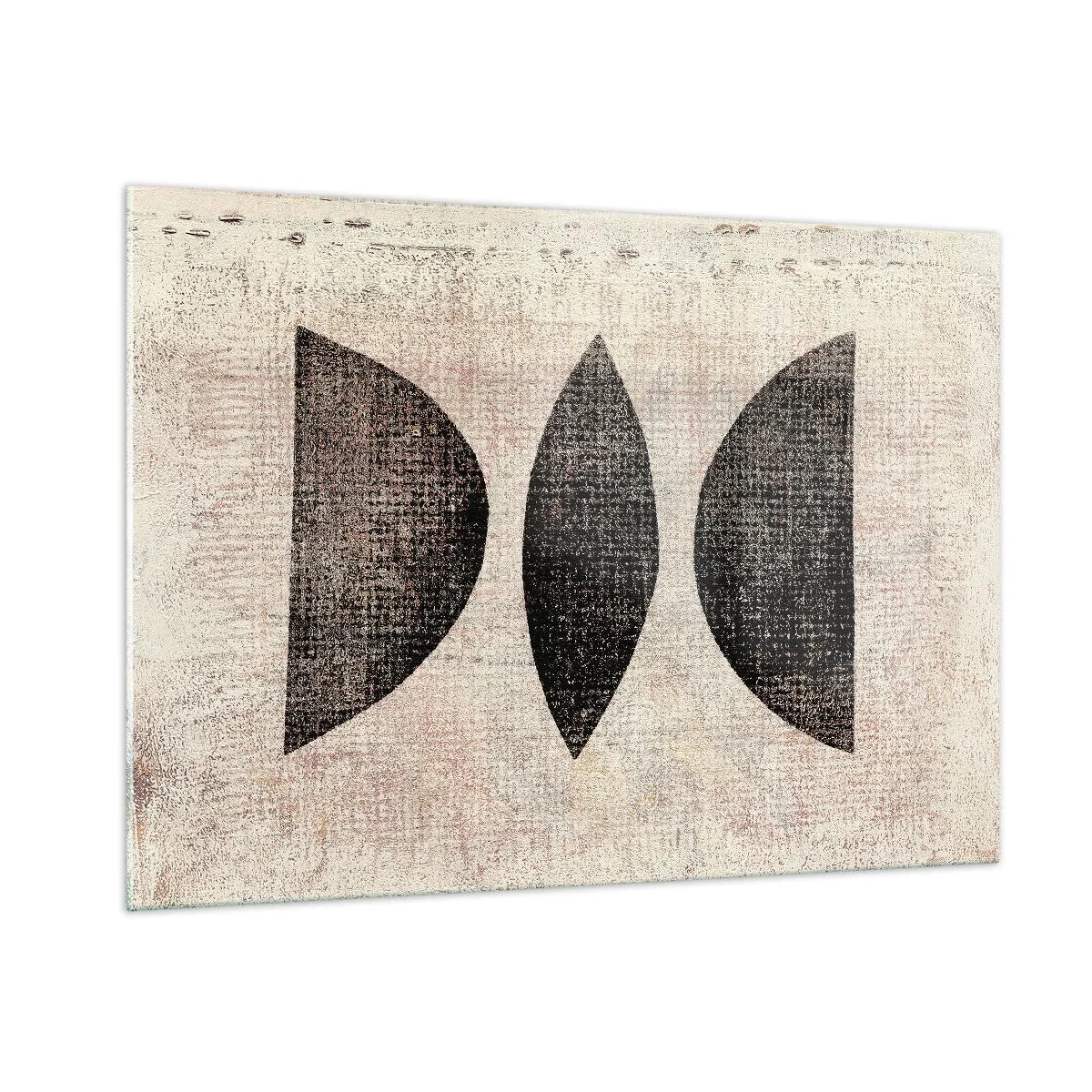 Impression sur verre - Image sur verre - Formes géométriques noires sur fond beige - 100x70cm - Abstraction ethnique - Décoration murale moderne pour le salon et la chambre ARTTOR