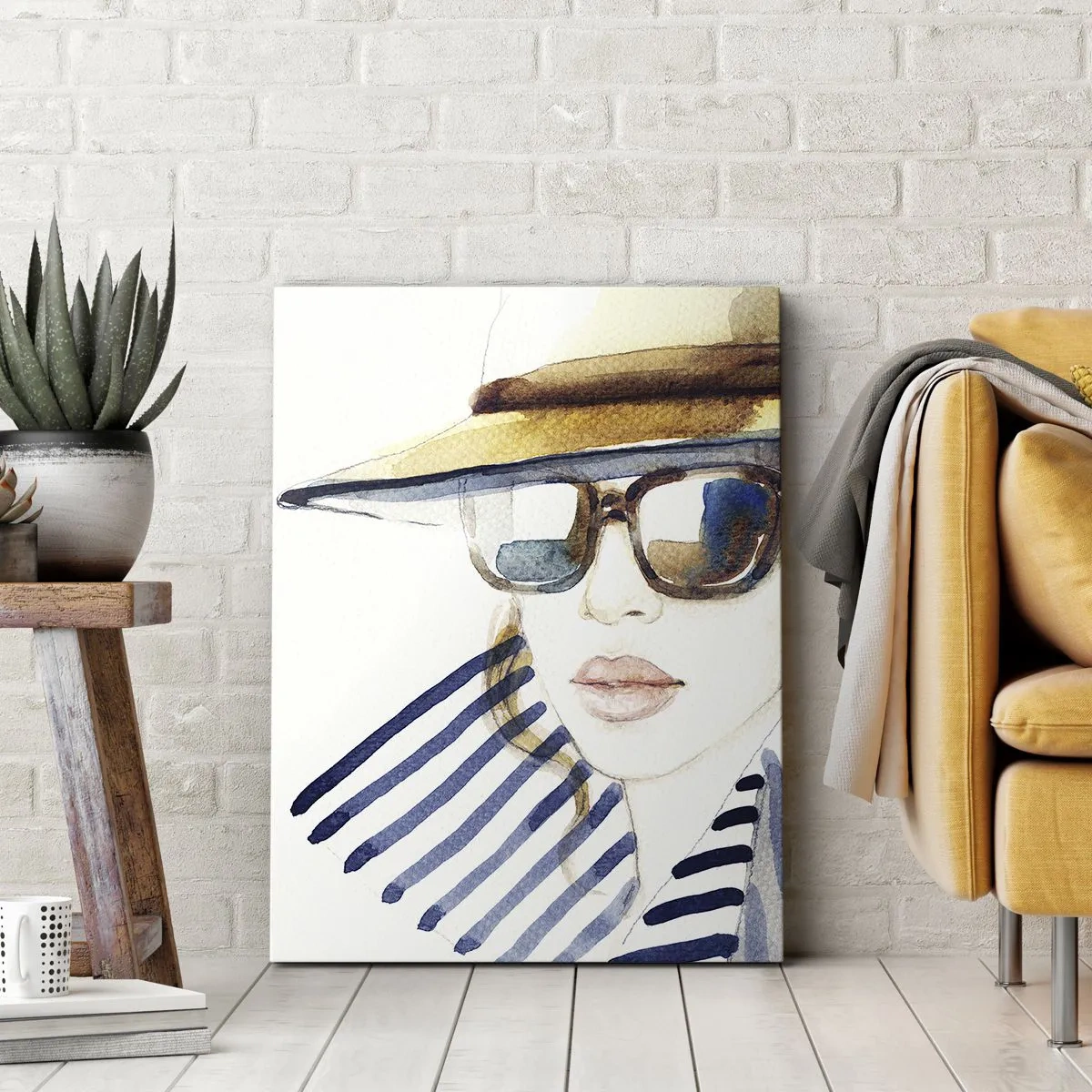 Impression sur toile - Image sur toile - Portrait d'une femme portant un chapeau et des lunettes de soleil - 50x70cm - La Floride vous souhaite la bienvenue ! - Décoration murale moderne pour le salon et la chambre ARTTOR
