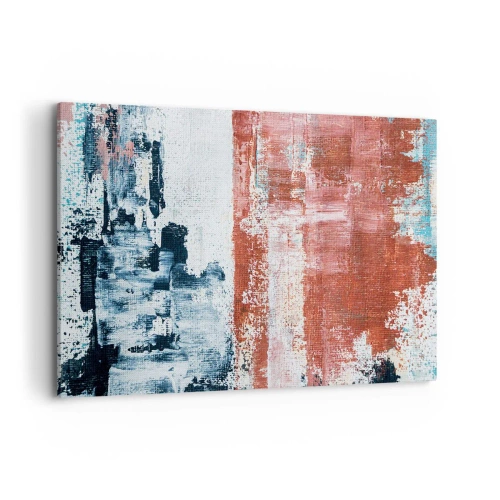 Impression sur toile - Image sur toile - Abstraction aux couleurs blanc, bleu et brique - 100x70cm - Moitié-moitié abstrait - Décoration murale moderne pour le salon et la chambre ARTTOR