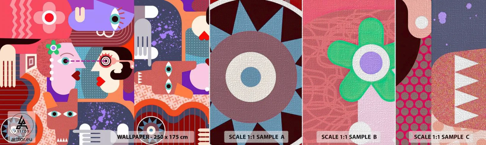 Échantillon de Papier Peint Premium Canvas - Les yeux dans les yeux - Abstraction, Morceau, Visages - 100x30 cm