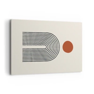 Impression sur toile - Image sur toile - Motif abstrait moderne avec des lignes et un cercle rouge - 120x80cm - Le magnétisme des formes et des couleurs - Décoration murale moderne pour le salon et la chambre ARTTOR