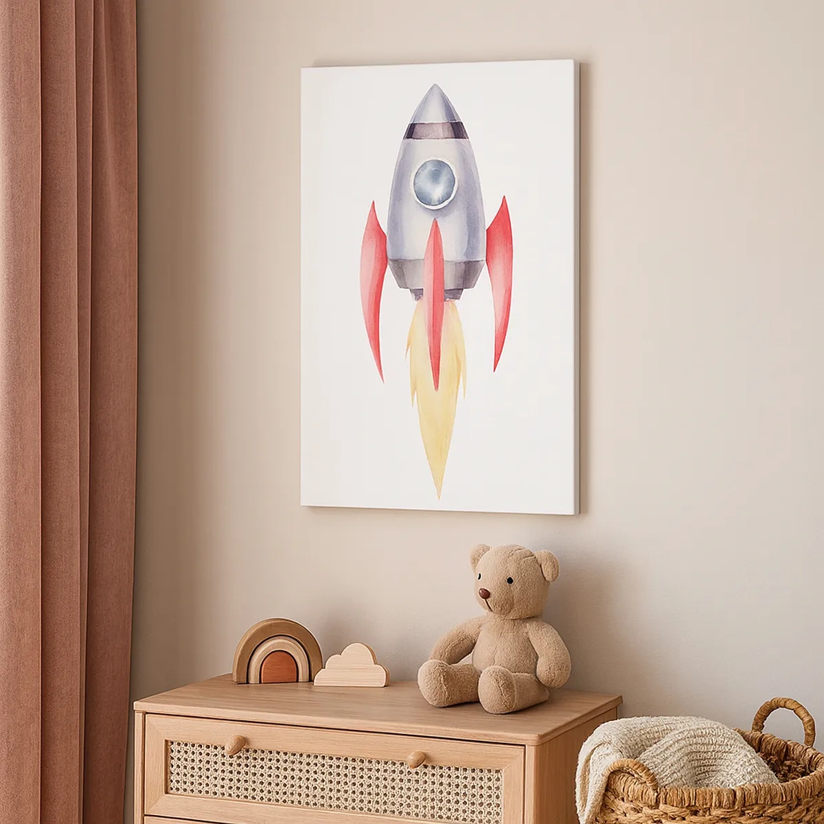 Impression sur toile - Image sur toile - Fusée de style aquarelle sur fond blanc - 50x70cm - Plus haut, plus vite, plus loin - Décoration murale moderne pour le salon et la chambre ARTTOR