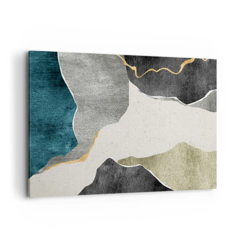 Impression sur toile - Image sur toile - Formes géométriques dans les tons de gris, vert et or - 120x80cm - Composition mosaïque avec un fil d'or - Décoration murale moderne pour le salon et la chambre ARTTOR