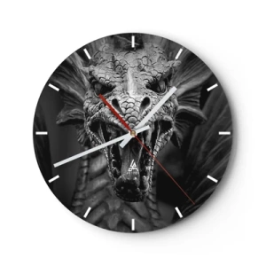 Horloge murale - Pendule murale - Une tête de dragon menaçante en noir et blanc - 30x30cm - Un dragon imaginaire grisâtre - Décoration murale moderne pour le salon, la cuisine et la chambre ARTTOR