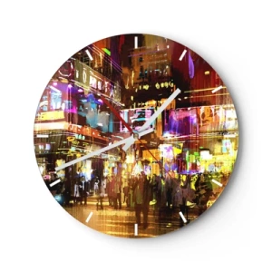 Horloge murale - Pendule murale - Paysage urbain nocturne rempli de néons - 30x30cm - Dans une mer de lumière - Décoration murale moderne pour le salon, la cuisine et la chambre ARTTOR