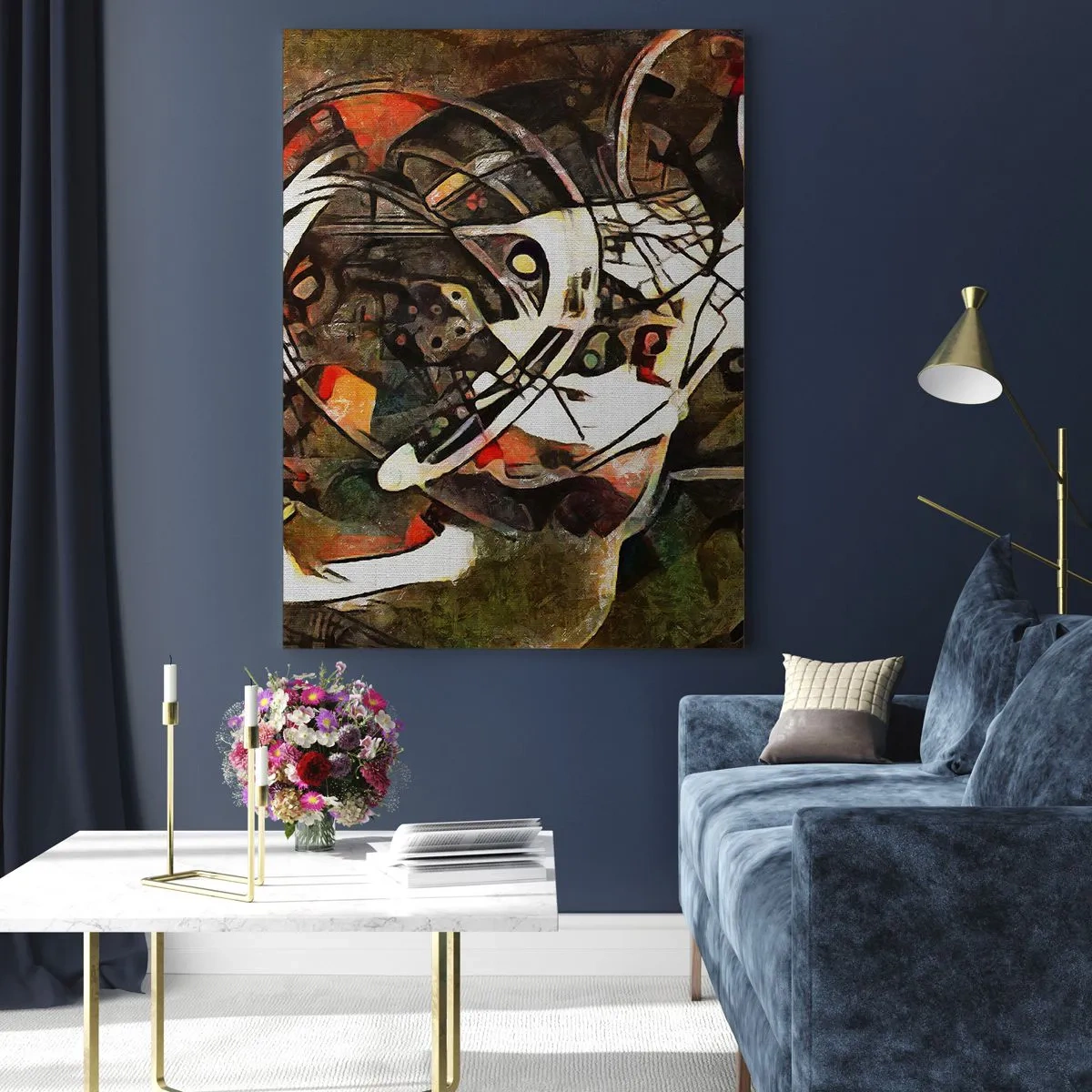 Impression sur verre - Image sur verre - Abstraction expressive dans des tons sombres avec des lignes dynamiques. - 70x100cm - Vous entendez le mouvement ? - Décoration murale moderne pour le salon et la chambre ARTTOR
