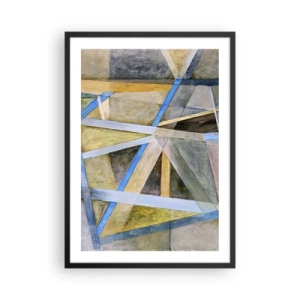 Affiche dans un cadre noir - Poster - Abstraction géométrique avec des nuances de bleu et d'or - 50x70cm - Tout droit ou en diagonale ? - Décoration murale moderne pour le salon et la chambre ARTTOR
