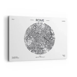 Impression sur toile - Image sur toile - Une carte de Rome dans un style minimaliste, noir et blanc - 100x70cm - Anatomie de Rome - Décoration murale moderne pour le salon et la chambre ARTTOR