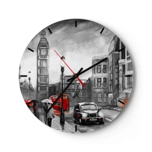 Horloge murale - Pendule murale - Big Ben et une rue de Londres avec un bus rouge et un taxi - 30x30cm - Pas du tout une ville grise - Décoration murale moderne pour le salon, la cuisine et la chambre ARTTOR