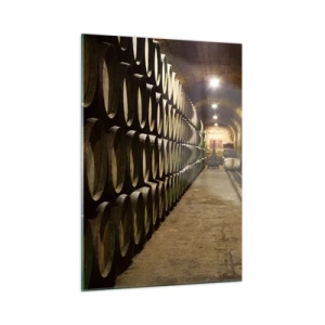 Impression sur verre - Image sur verre - Cave à vin avec rangées de barriques - 50x70cm - Qu'il est bon de s'allonger - Décoration murale moderne pour le salon et la chambre ARTTOR