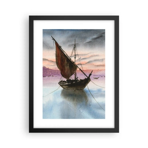 Affiche dans un cadre noir - Poster - Soirée au port - 30x40 cm