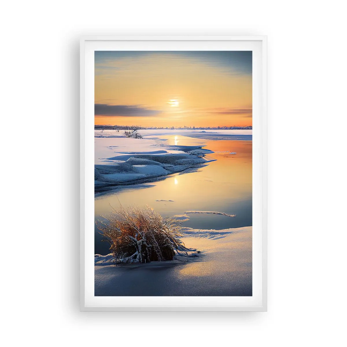 Affiche dans un cadre blanc - Poster - Coucher de soleil d'hiver - 61x91 cm