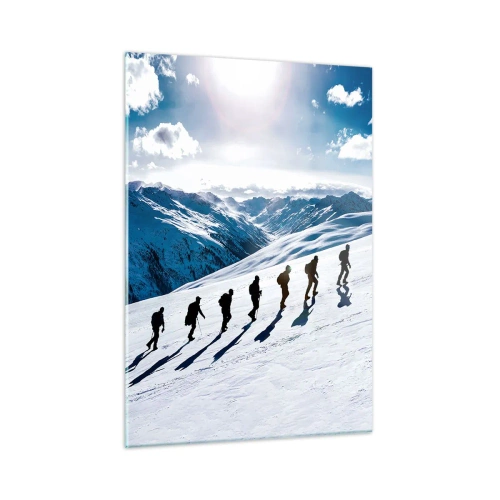 Impression sur verre - Image sur verre - Escalade en groupe sur une pente enneigée en montagne - 50x70cm - L'équipe des conquérants - Décoration murale moderne pour le salon et la chambre ARTTOR