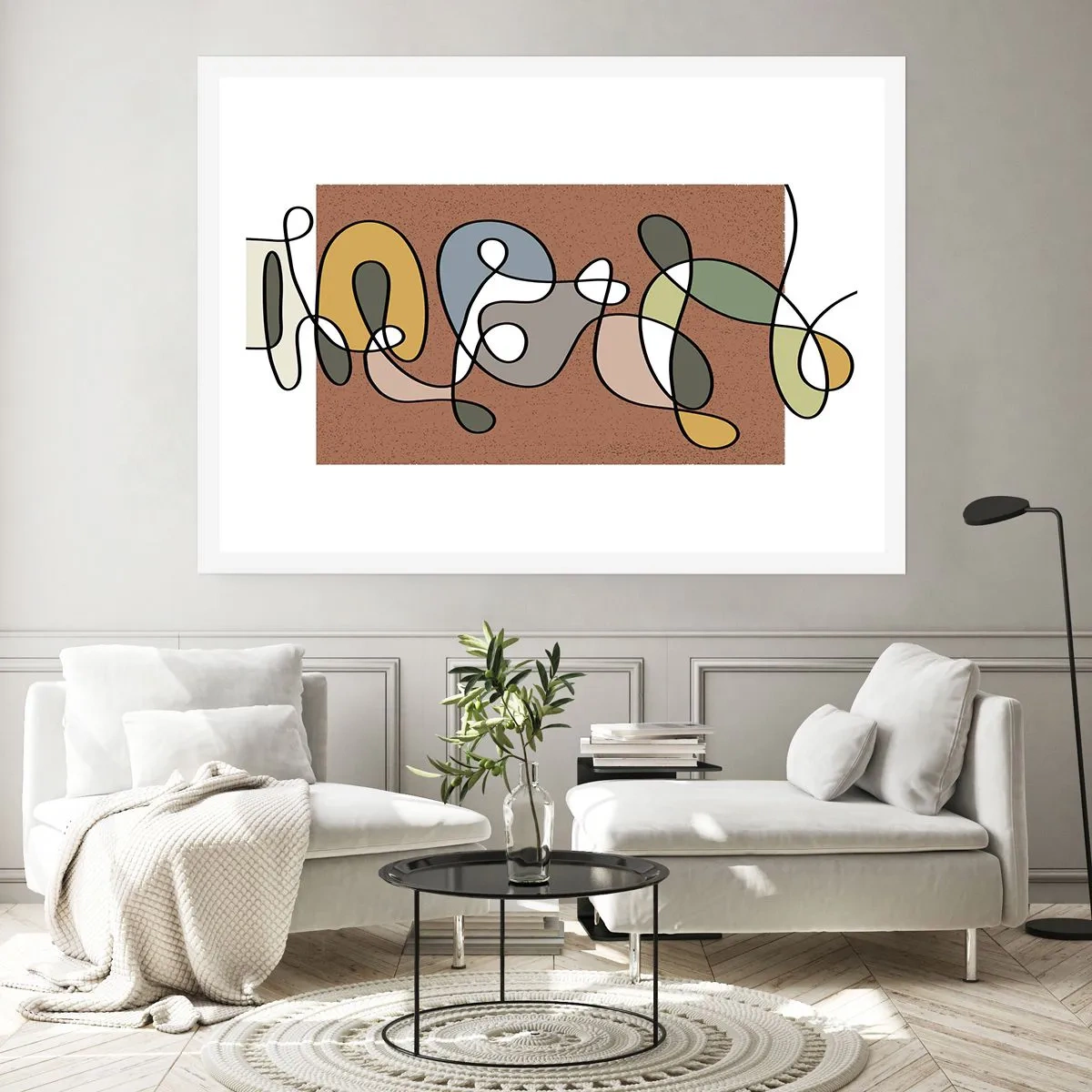 Affiche - Poster - Abstraction colorée avec des taches et des lignes - 100x70cm - Une abstraction qui mérite le sourire - Décoration murale moderne pour le salon et la chambre ARTTOR