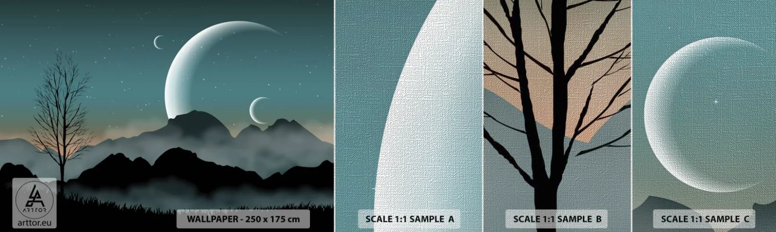 Échantillon de Papier Peint Premium Canvas - Carnaval de la nuit étoilée - Abstraction, Paysage, Montagnes - 100x30 cm