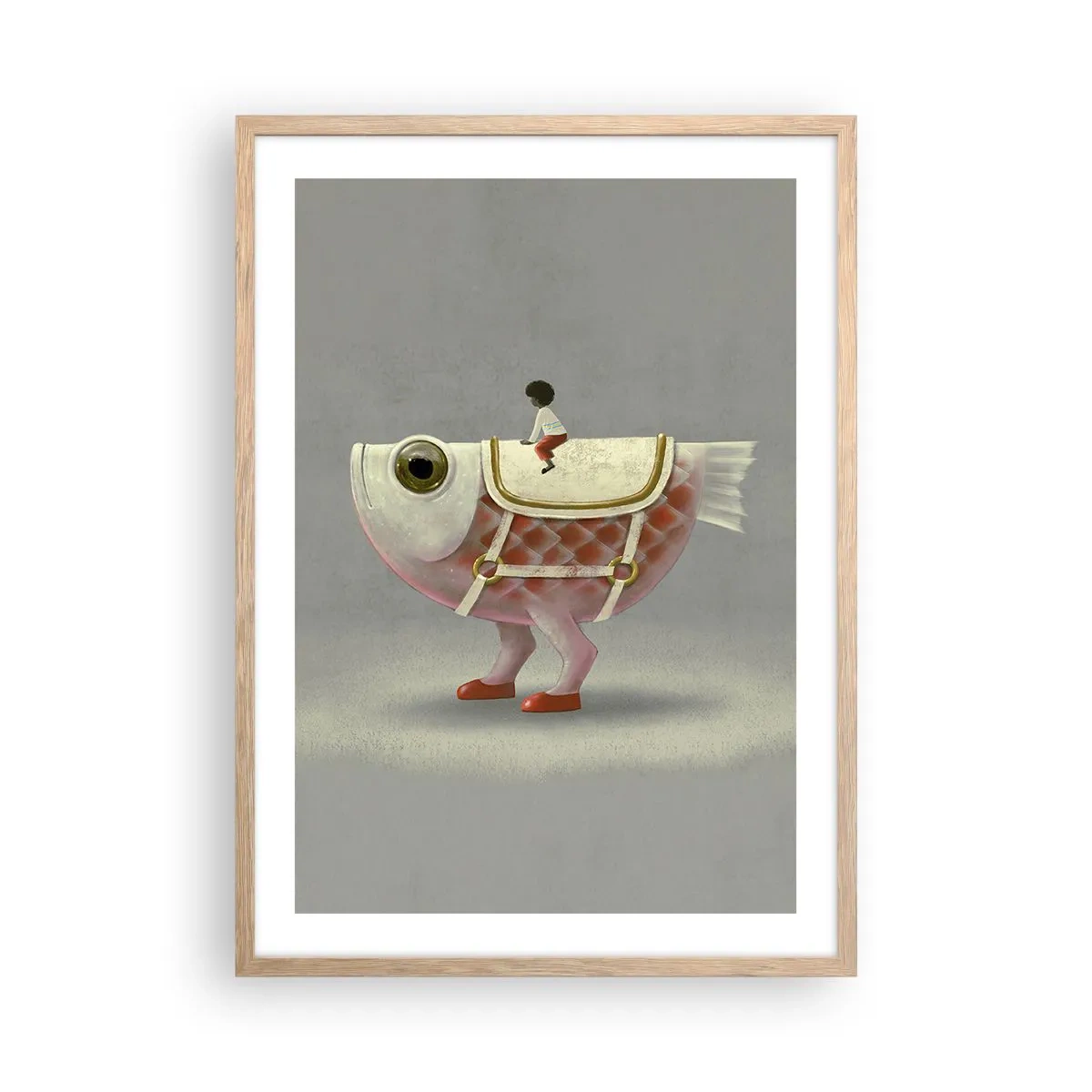Affiche dans un chêne clair - Poster - Le cavalier poisson - 50x70 cm