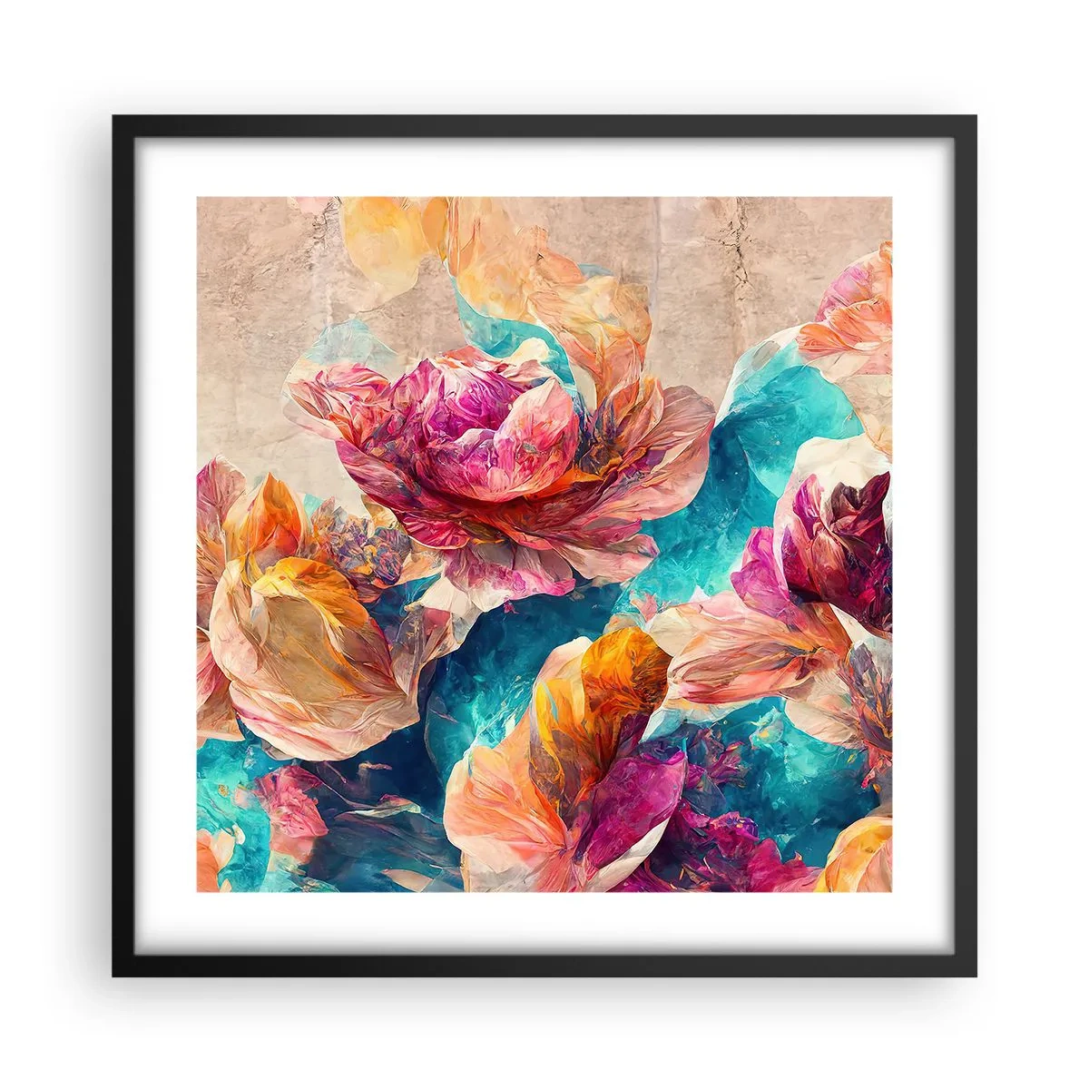 Affiche dans un cadre noir - Poster - Splendeur colorée du bouquet - 50x50 cm