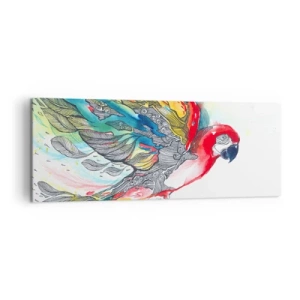 Impression sur toile - Image sur toile - Un perroquet coloré en vol avec des motifs abstraits sur ses ailes. - 140x50cm - Vivez haut en couleurs - Décoration murale moderne pour le salon et la chambre ARTTOR
