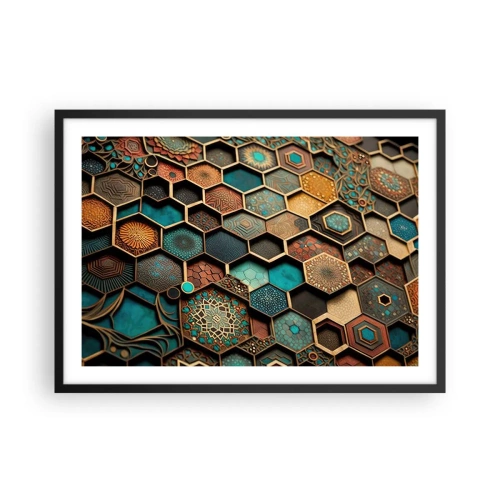 Affiche dans un cadre noir - Poster - Ornements colorés aux motifs hexagonaux - 70x50cm - Ornements arabes – variation - Décoration murale moderne pour le salon et la chambre ARTTOR