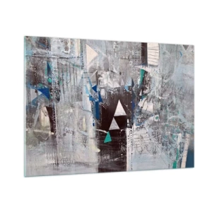 Impression sur verre - Image sur verre - Triangles géométriques sur fond de composition abstraite dans des tons de gris. - 100x70cm - Ordre prioritaire des triangles - Décoration murale moderne pour le salon et la chambre ARTTOR