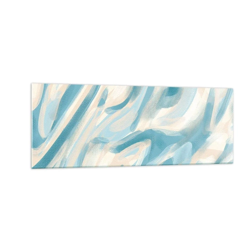 Impression sur verre - Image sur verre - Des stries bleues abstraites sur un fond clair - 140x50cm - Brise printanière - Décoration murale moderne pour le salon et la chambre ARTTOR
