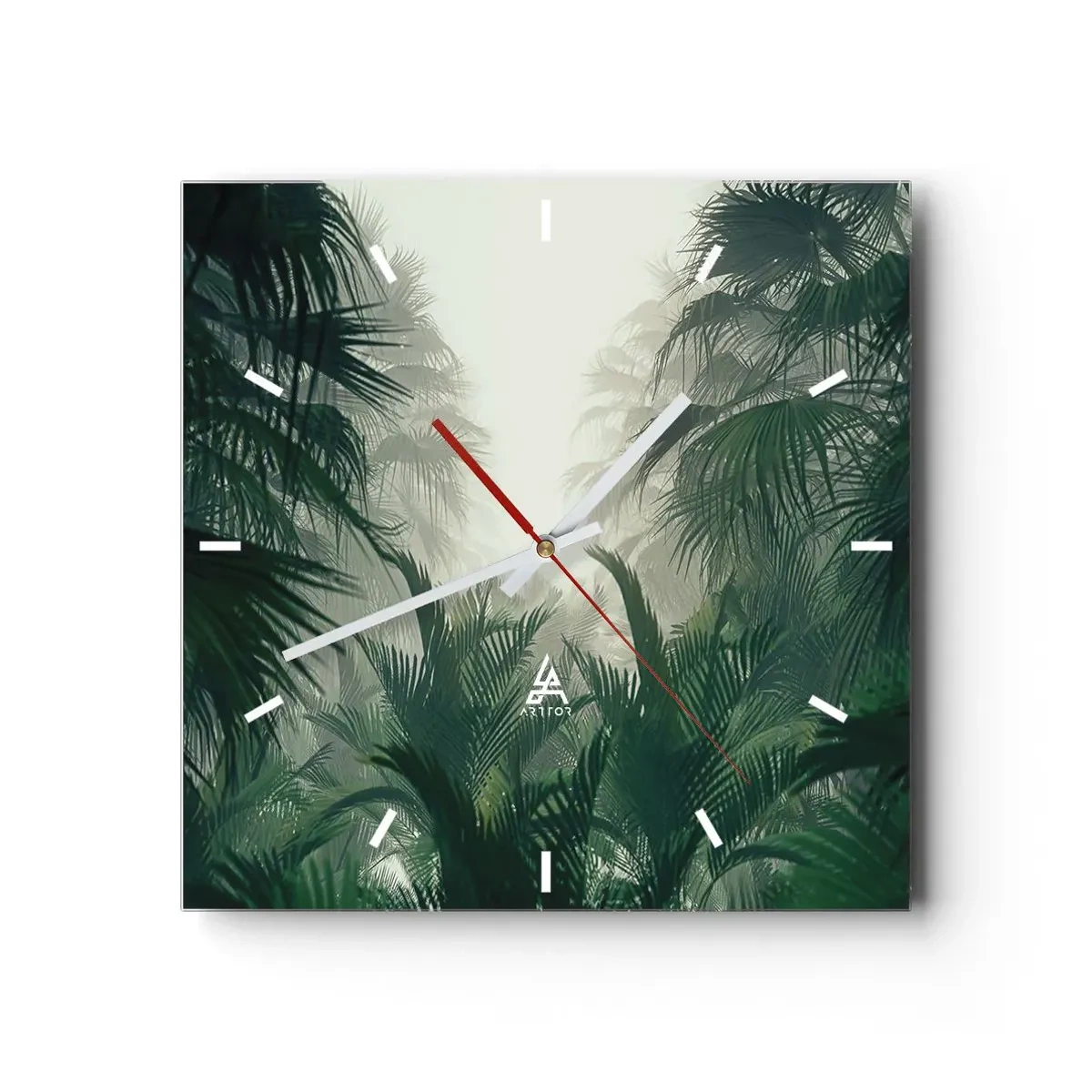 Horloge murale - Pendule murale - Végétation tropicale dans un épais brouillard de forêt tropicale - 30x30cm - Secret tropical - Décoration murale moderne pour le salon et la chambre ARTTOR