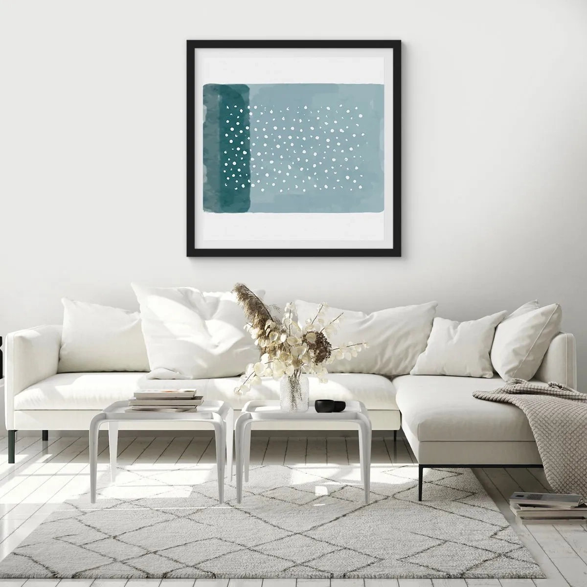 Affiche dans un cadre noir - Poster - Évolution de bleus - 50x50 cm