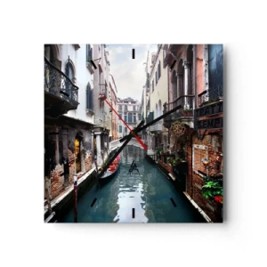 Horloge murale - Pendule murale - Un canal à Venise avec une gondole et des bâtiments historiques - 30x30cm - Paysage vénitien avec une gondole et un pont - Décoration murale moderne pour le salon et la chambre ARTTOR