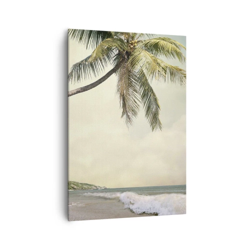 Impression sur toile - Image sur toile - Une plage avec des palmiers sur fond de mer calme - 70x100cm - Rêve tropical - Décoration murale moderne pour le salon et la chambre ARTTOR