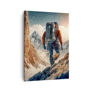 Impression sur toile - Image sur toile - Un grimpeur sur un sentier de montagne dans un paysage hivernal - 50x70cm - Guerrier solitaire - Décoration murale moderne pour le salon et la chambre ARTTOR