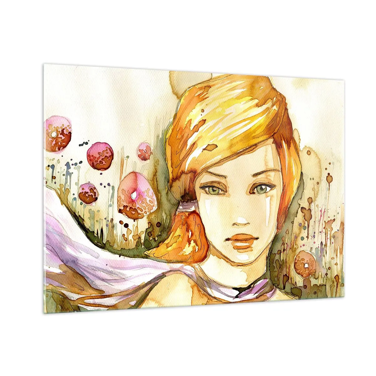Impression sur verre - Image sur verre - Portrait d'une femme dans un style aquarelle avec abstraction - 100x70cm - Un regard émeraude qui calme la colère - Décoration murale moderne pour le salon et la chambre ARTTOR