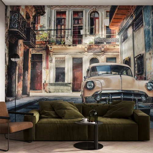 Papier Peint Autocollant Deluxe Sticker - Sieste à La Havane - Voiture ancienne, Architecture, Ville - 200x140 cm